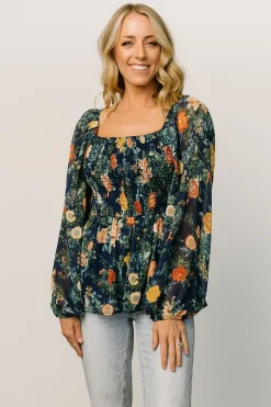 Baltic Born blouses + shirts|Ollie Smocked Top | Navy Multi
