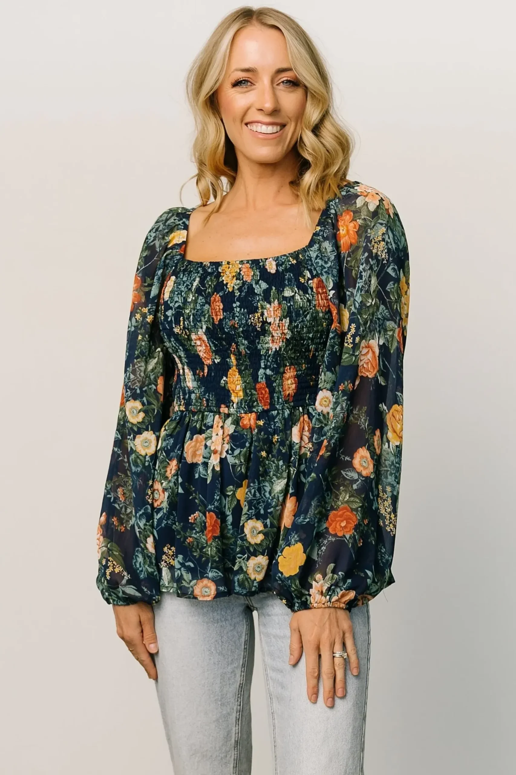 Baltic Born blouses + shirts|Ollie Smocked Top | Navy Multi