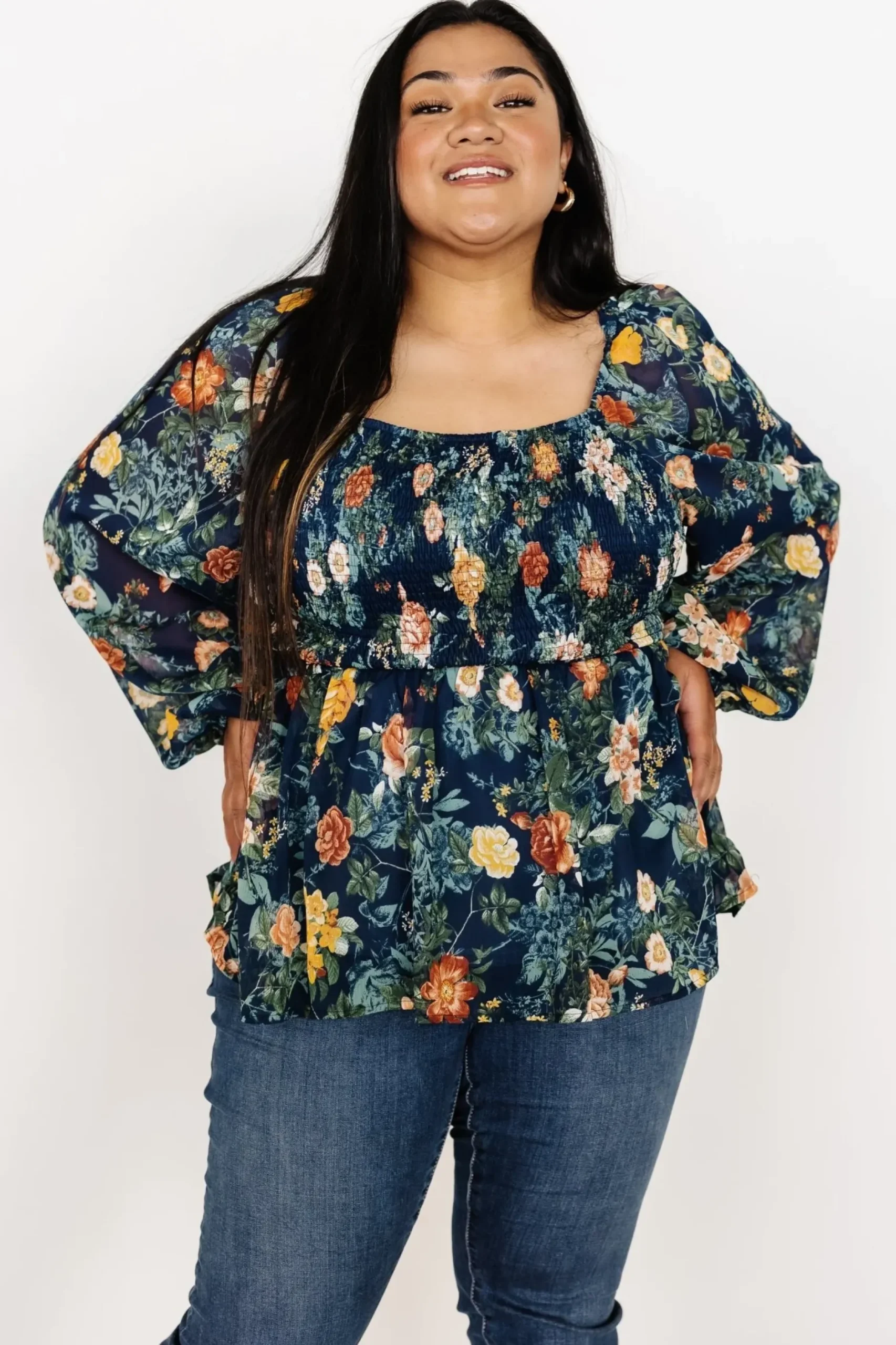 Baltic Born blouses + shirts|Ollie Smocked Top | Navy Multi