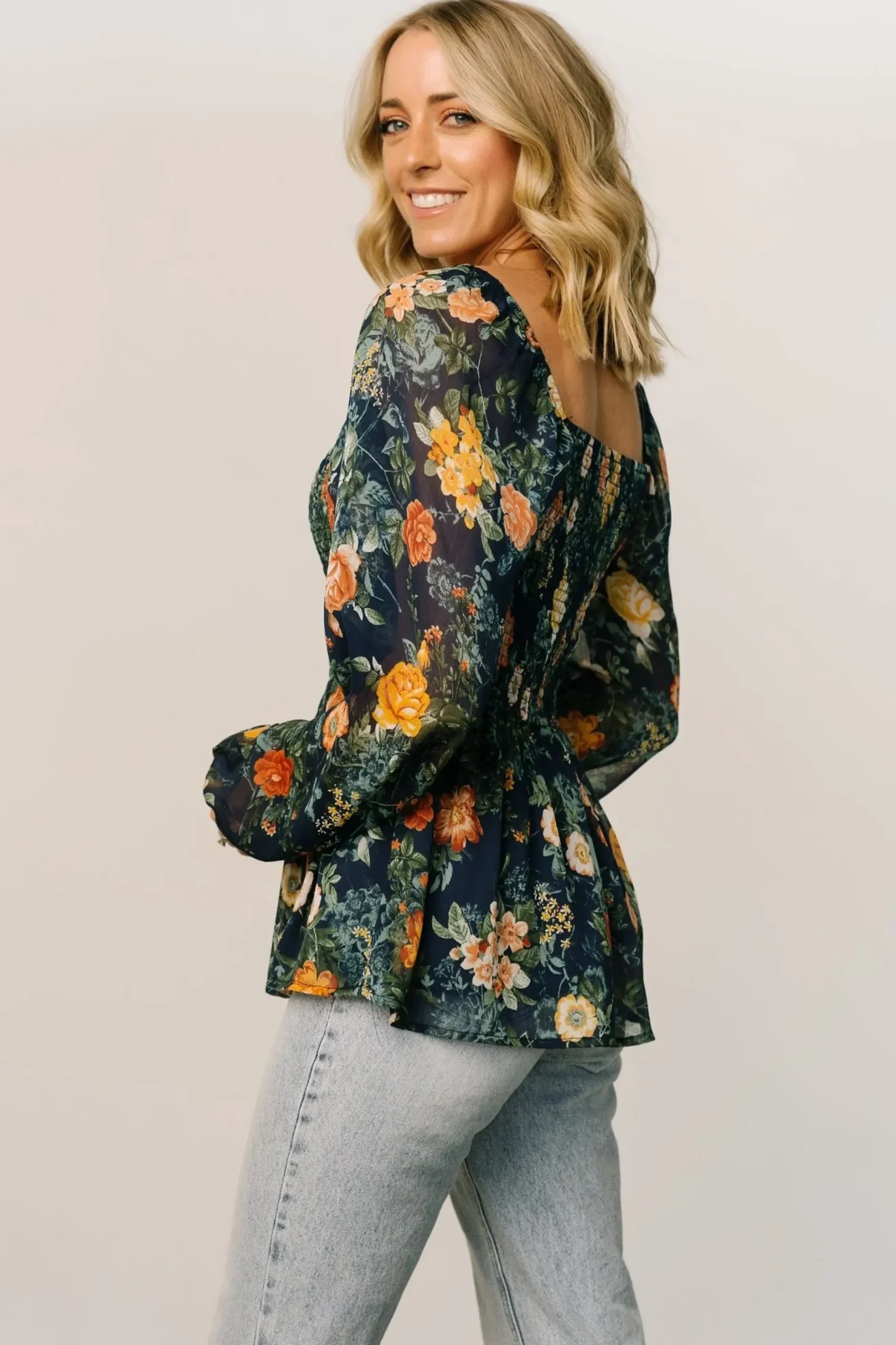 Baltic Born blouses + shirts|Ollie Smocked Top | Navy Multi