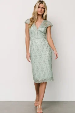 Baltic Born embellished + sequined|Oriana Embossed Shimmer Midi Dress | Sage