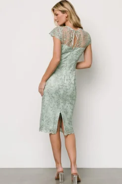 Baltic Born embellished + sequined|Oriana Embossed Shimmer Midi Dress | Sage