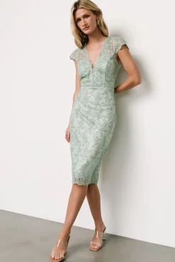 Baltic Born embellished + sequined|Oriana Embossed Shimmer Midi Dress | Sage