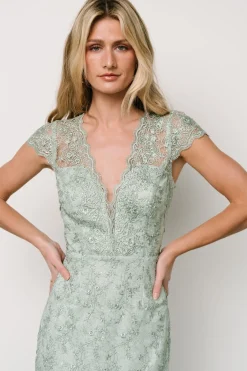 Baltic Born embellished + sequined|Oriana Embossed Shimmer Midi Dress | Sage