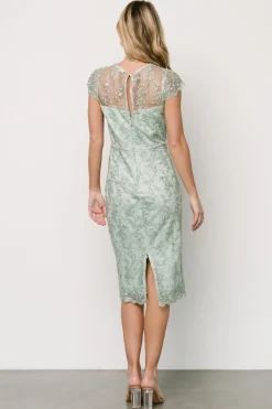 Baltic Born embellished + sequined|Oriana Embossed Shimmer Midi Dress | Sage