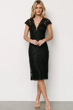 Baltic Born embellished + sequined|Oriana Embossed Shimmer Midi Dress | Black