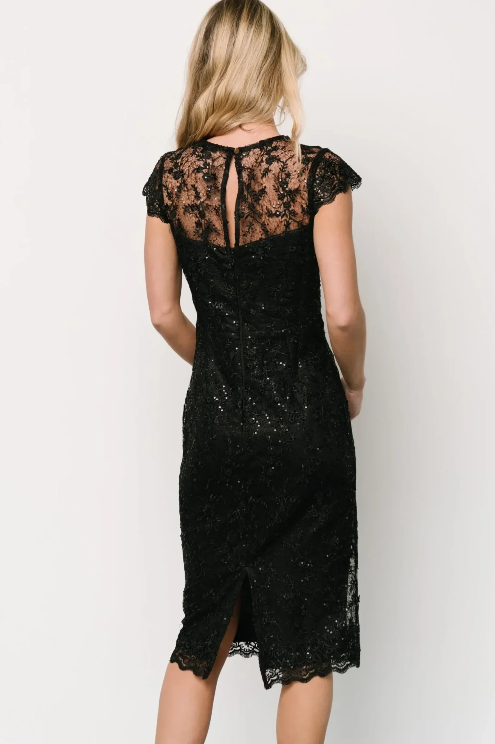 Baltic Born embellished + sequined|Oriana Embossed Shimmer Midi Dress | Black