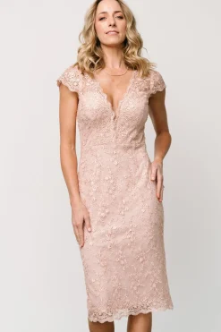 Baltic Born embellished + sequined|Oriana Embossed Shimmer Midi Dress | Nude Blush