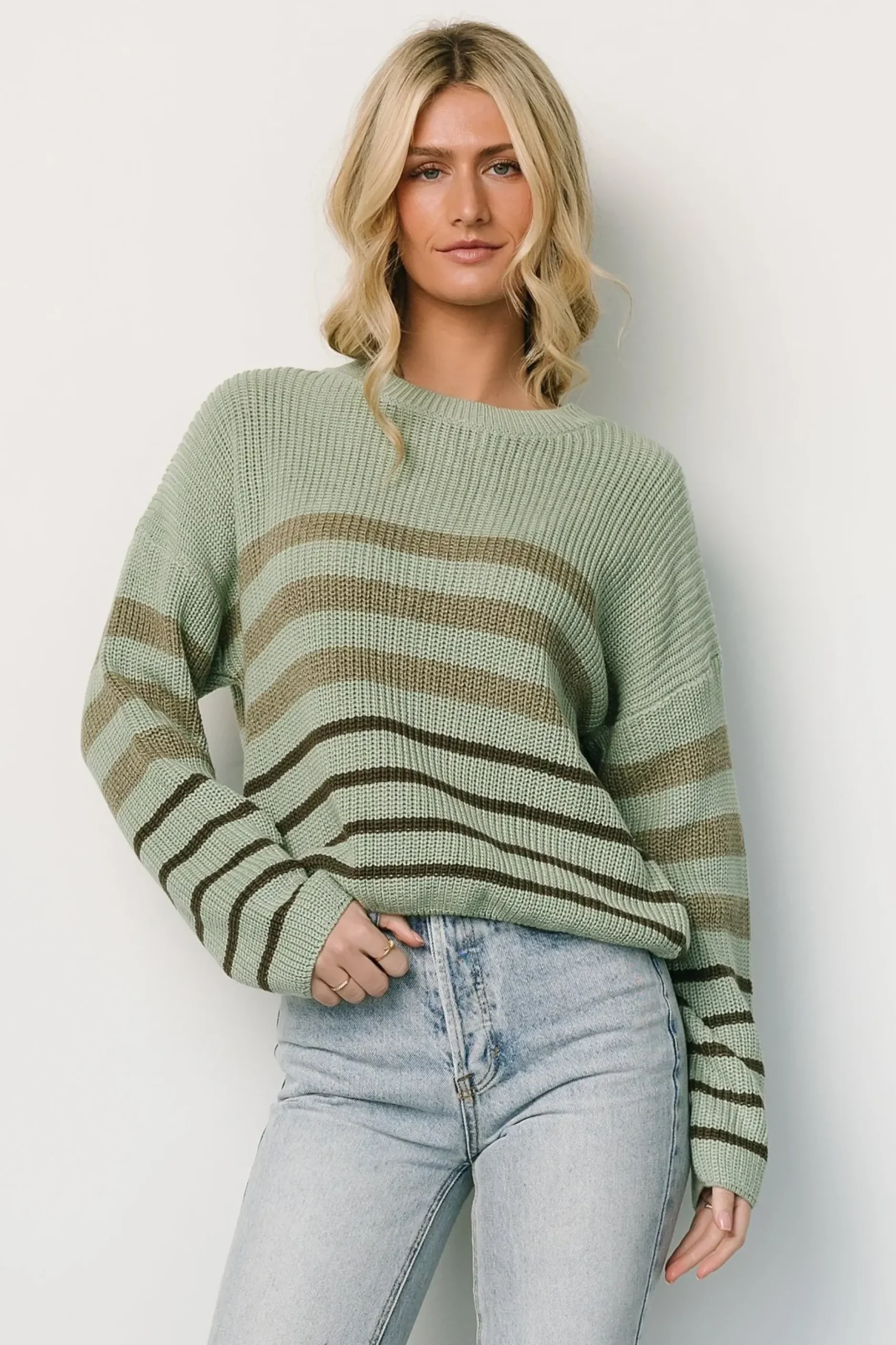 Baltic Born sweaters|Oslo Striped Sweater | Dusty Olive