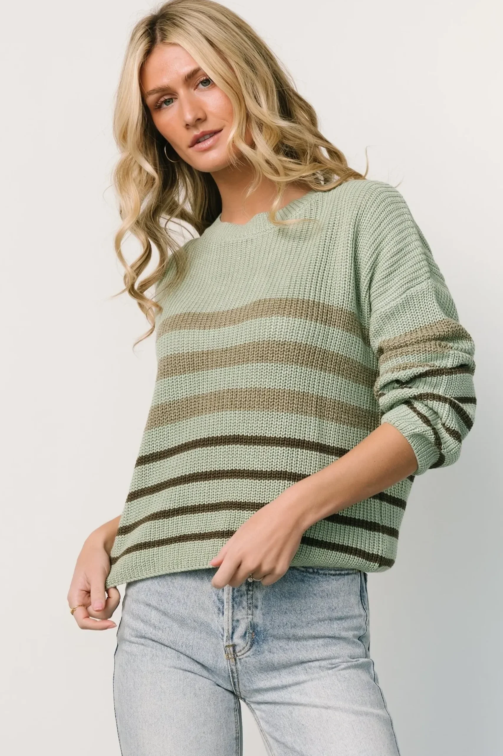 Baltic Born sweaters|Oslo Striped Sweater | Dusty Olive