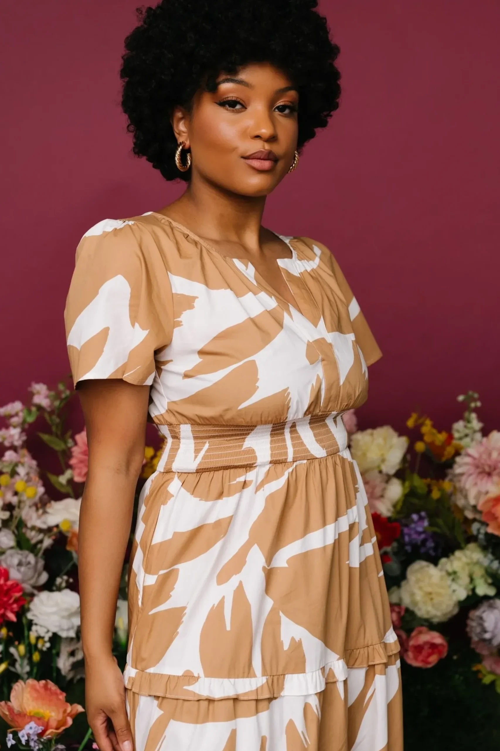 Baltic Born bump friendly|Palmer Tiered Maxi Dress | Camel + White