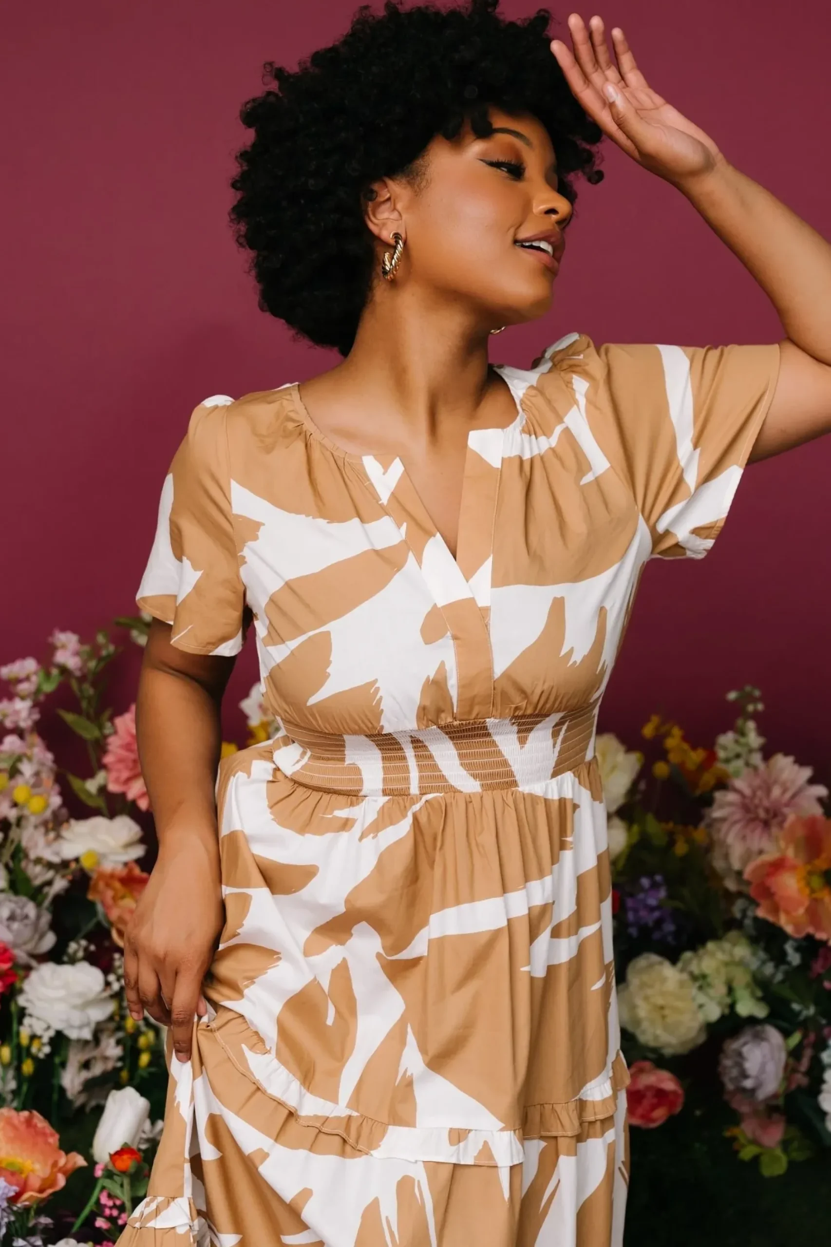 Baltic Born bump friendly|Palmer Tiered Maxi Dress | Camel + White
