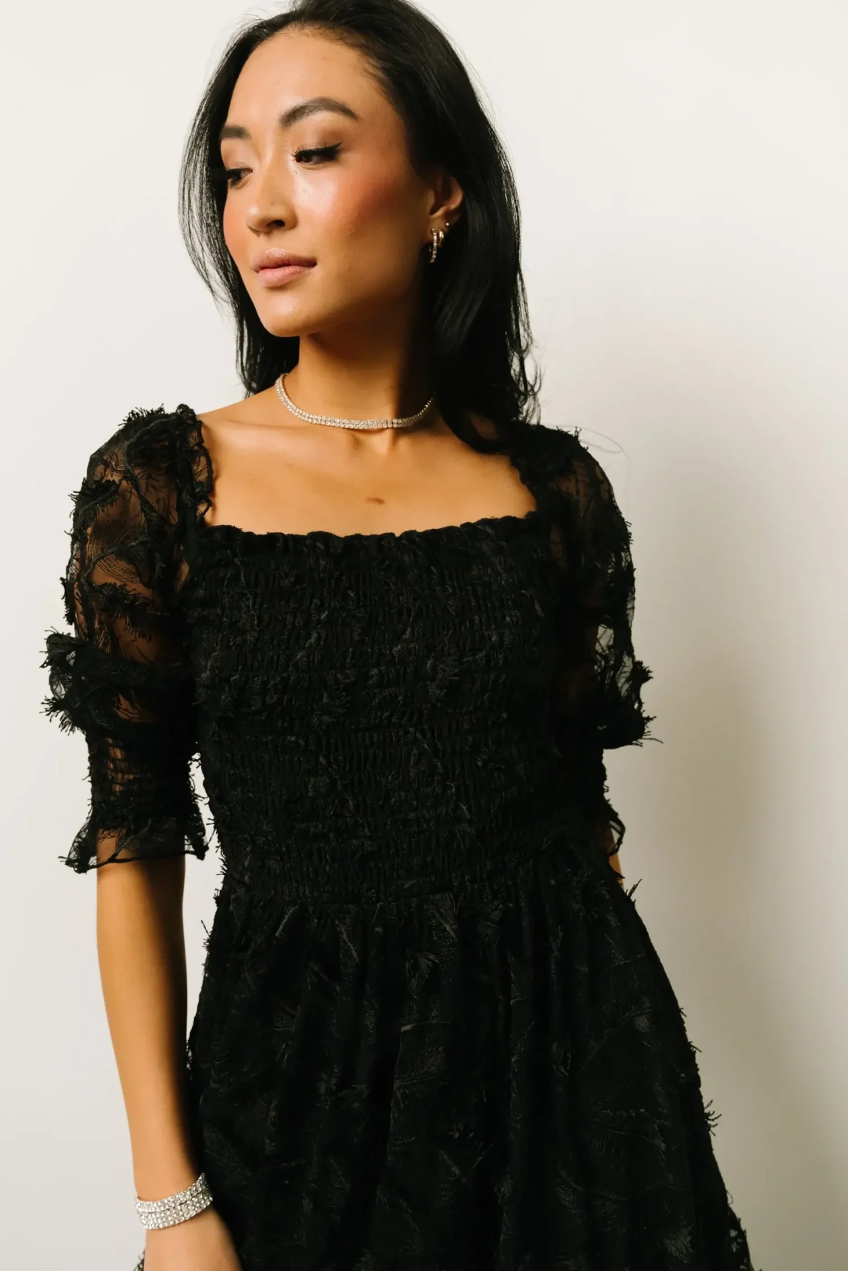 Baltic Born bump friendly|WINTER ESSENTIALS|Paloma Smocked Feather Maxi Dress | Black