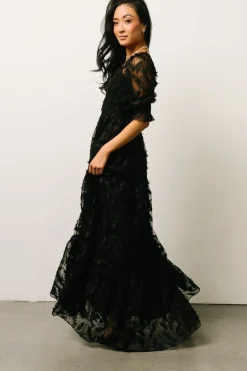 Baltic Born bump friendly|WINTER ESSENTIALS|Paloma Smocked Feather Maxi Dress | Black