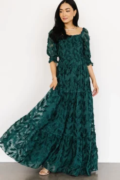 Baltic Born bump friendly|WINTER ESSENTIALS|Paloma Smocked Feather Maxi Dress | Emerald