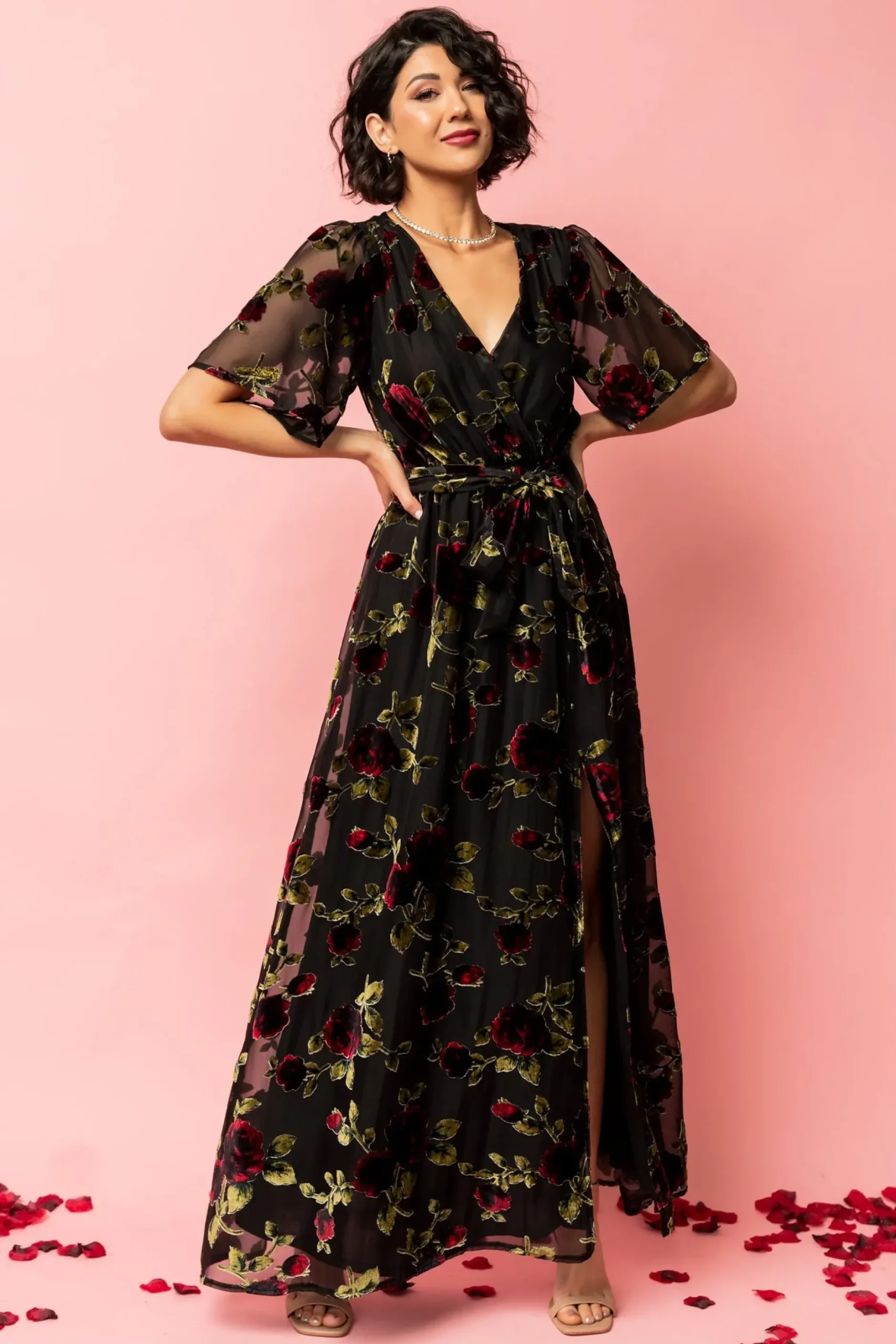 Baltic Born maxi dresses|WEDDING SUITE|Parisian Velvet Maxi Dress | Black Rose Floral