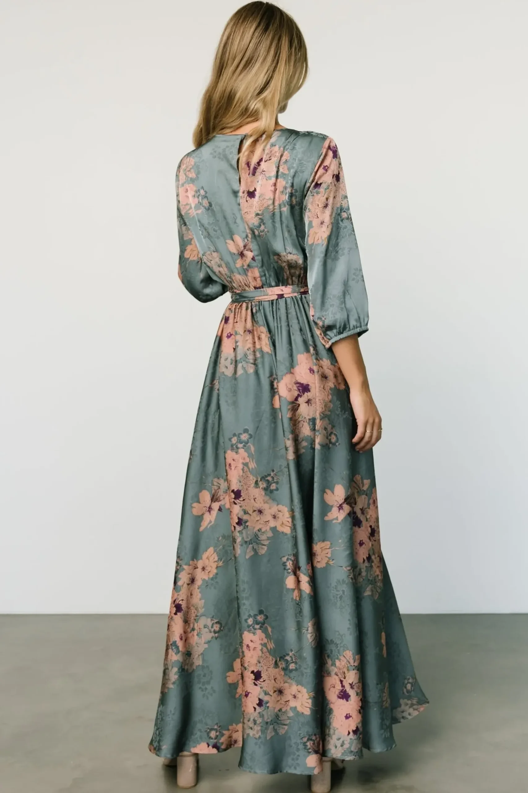 Baltic Born bump friendly|EXTENDED SIZING|Paula Satin Maxi Dress | Blue + Pink Multi