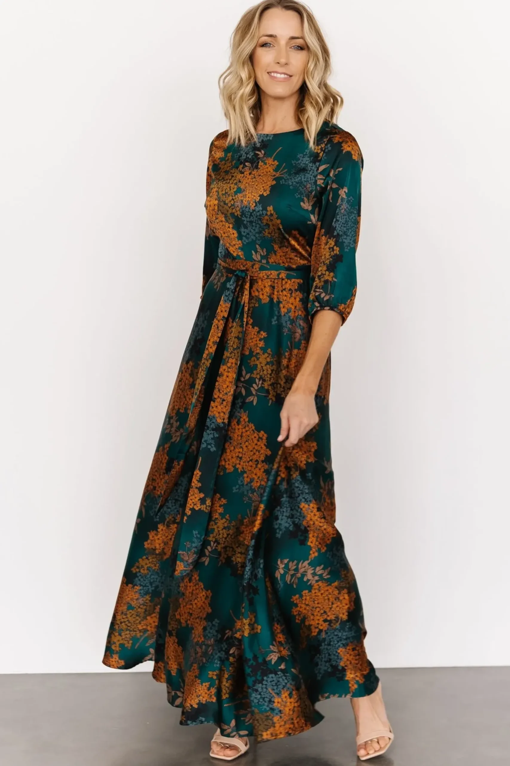 Baltic Born bump friendly|EXTENDED SIZING|Paula Satin Maxi Dress | Jade Multi