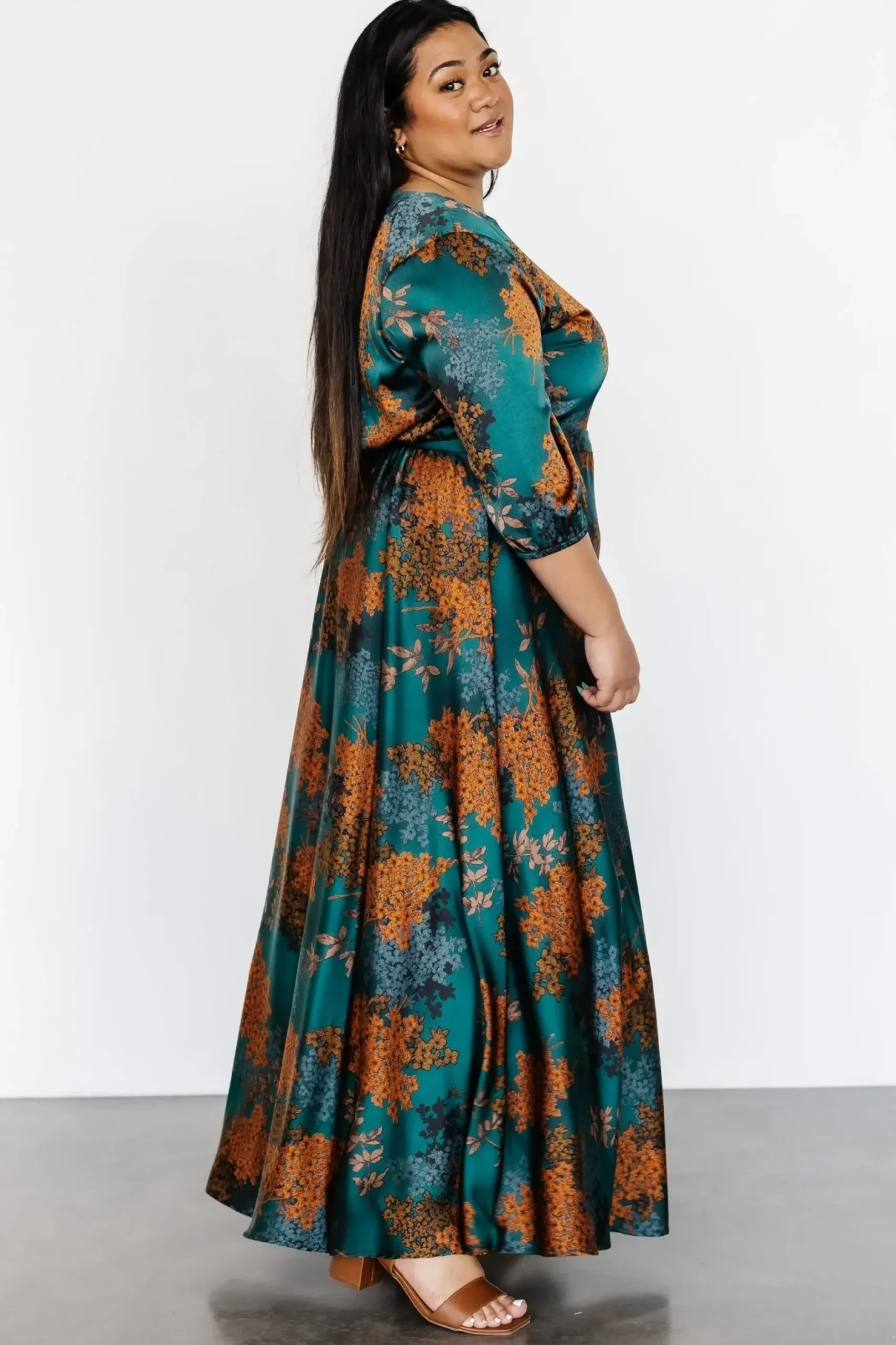 Baltic Born bump friendly|EXTENDED SIZING|Paula Satin Maxi Dress | Jade Multi