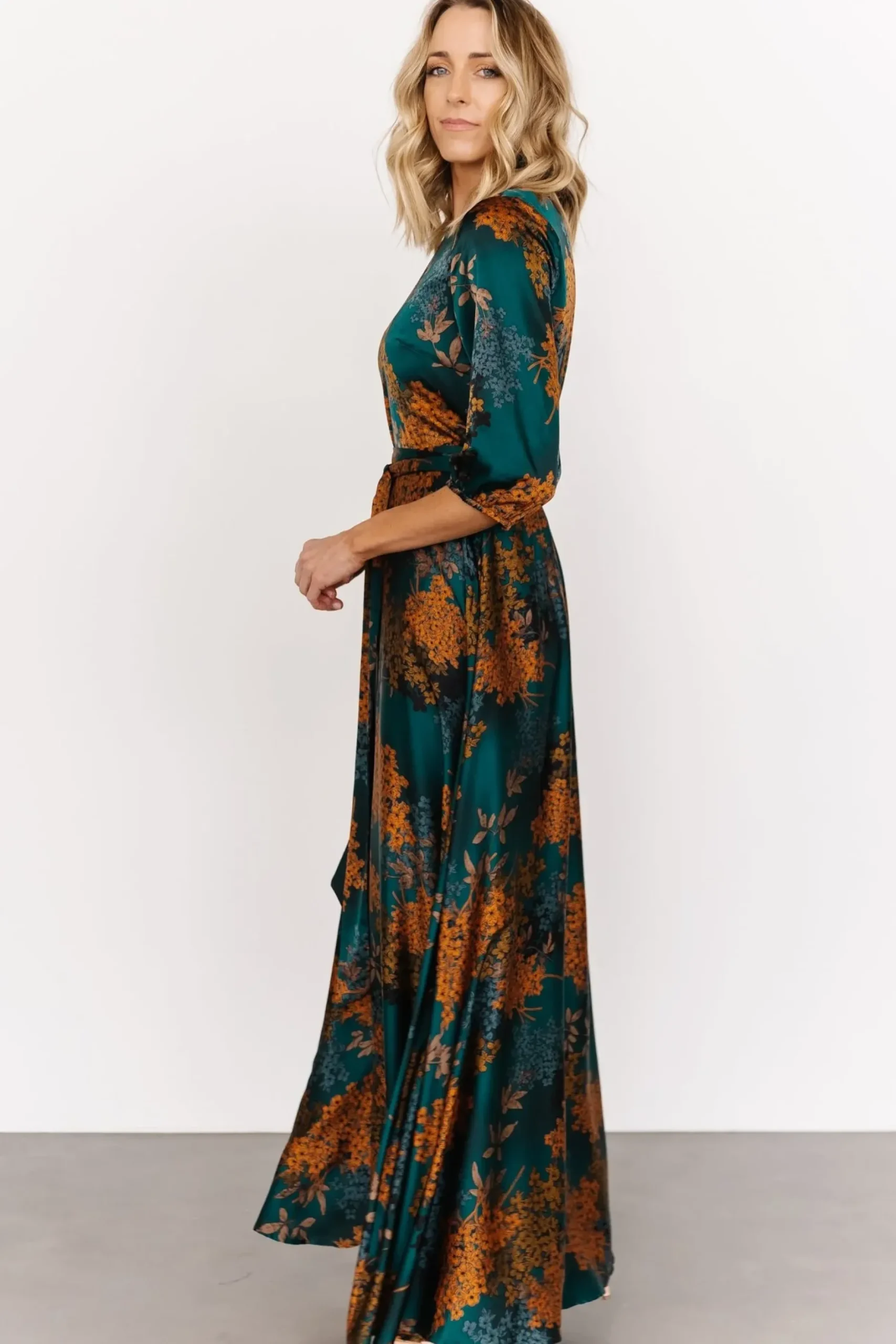 Baltic Born bump friendly|EXTENDED SIZING|Paula Satin Maxi Dress | Jade Multi