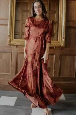 Baltic Born bump friendly|EXTENDED SIZING|Paula Satin Maxi Dress | Terracotta Floral
