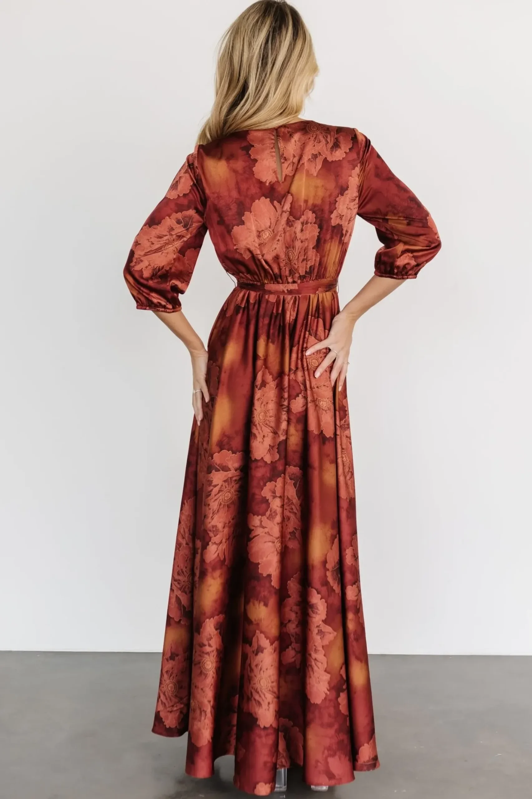 Baltic Born bump friendly|EXTENDED SIZING|Paula Satin Maxi Dress | Terracotta Floral