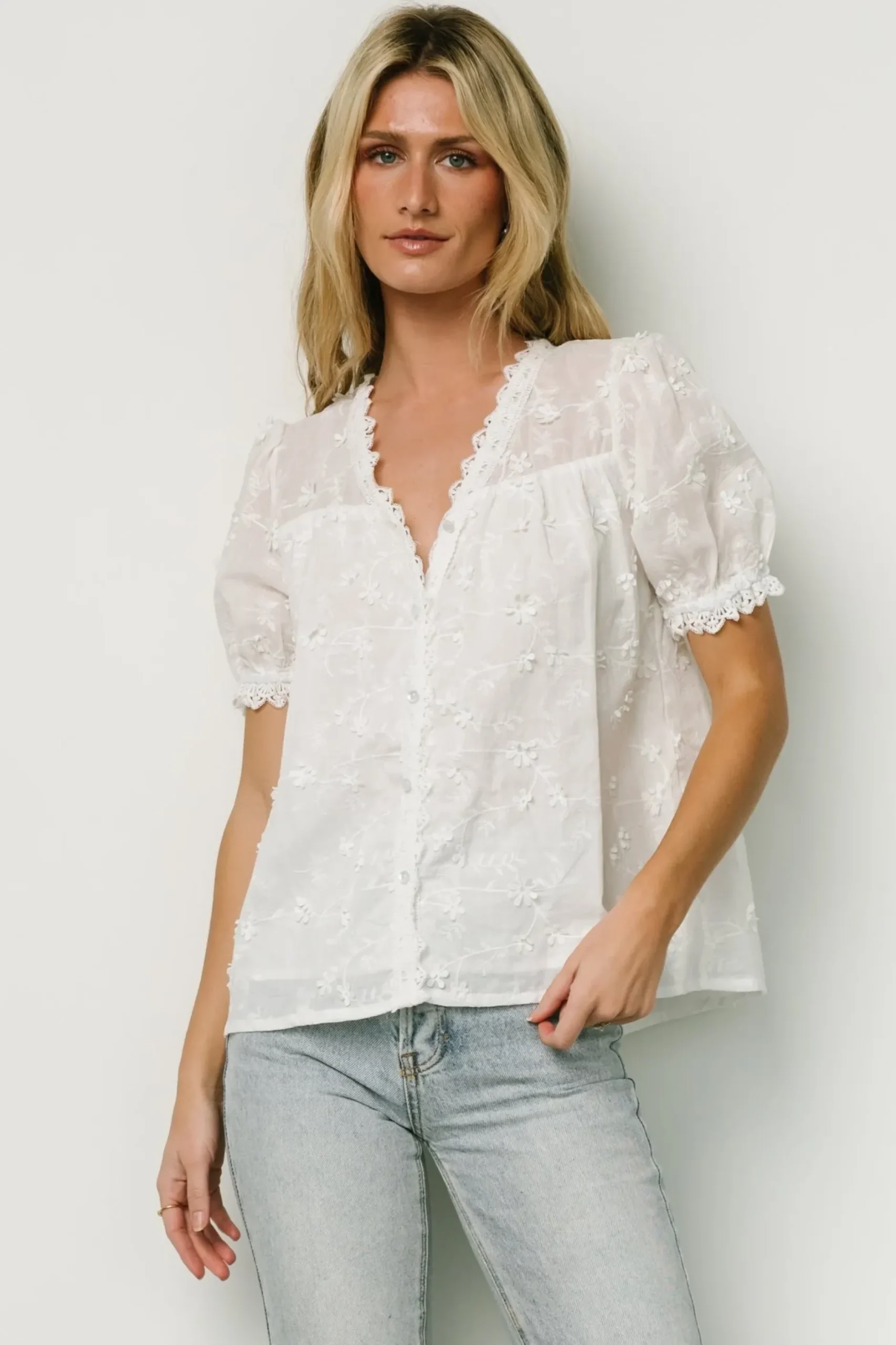 Baltic Born blouses + shirts|EXTENDED SIZING|Pauline Embossed Top | Off White
