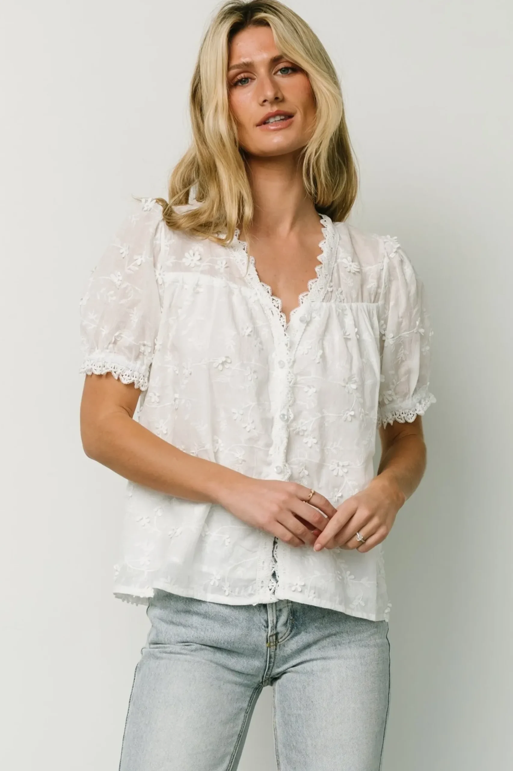 Baltic Born blouses + shirts|EXTENDED SIZING|Pauline Embossed Top | Off White