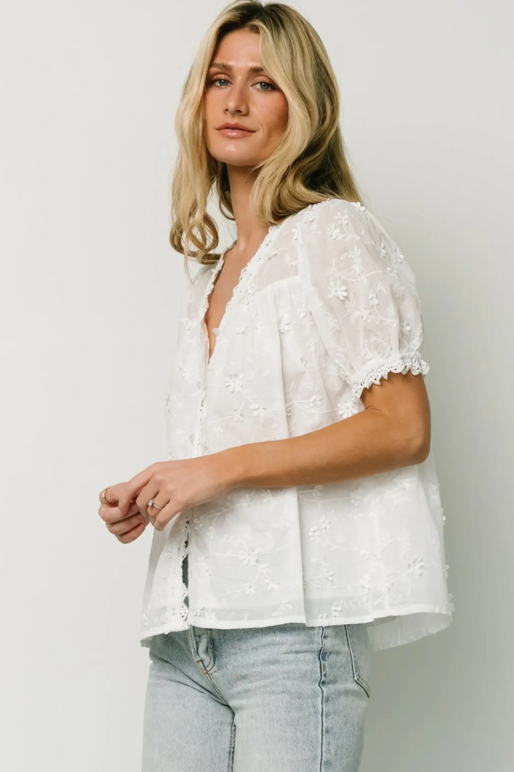 Baltic Born blouses + shirts|EXTENDED SIZING|Pauline Embossed Top | Off White