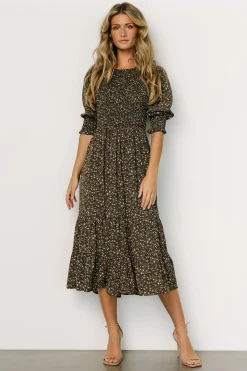 Baltic Born midi dresses|bump friendly|Pele Tiered Midi Dress | Black Floral