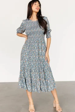 Baltic Born midi dresses|bump friendly|Pele Tiered Midi Dress | Vintage Blue Floral