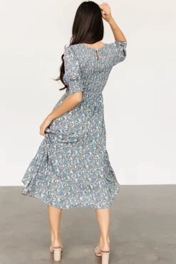 Baltic Born midi dresses|bump friendly|Pele Tiered Midi Dress | Vintage Blue Floral