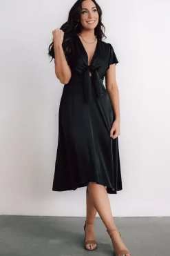 Baltic Born SALE|Poppy Satin Midi Dress | Black