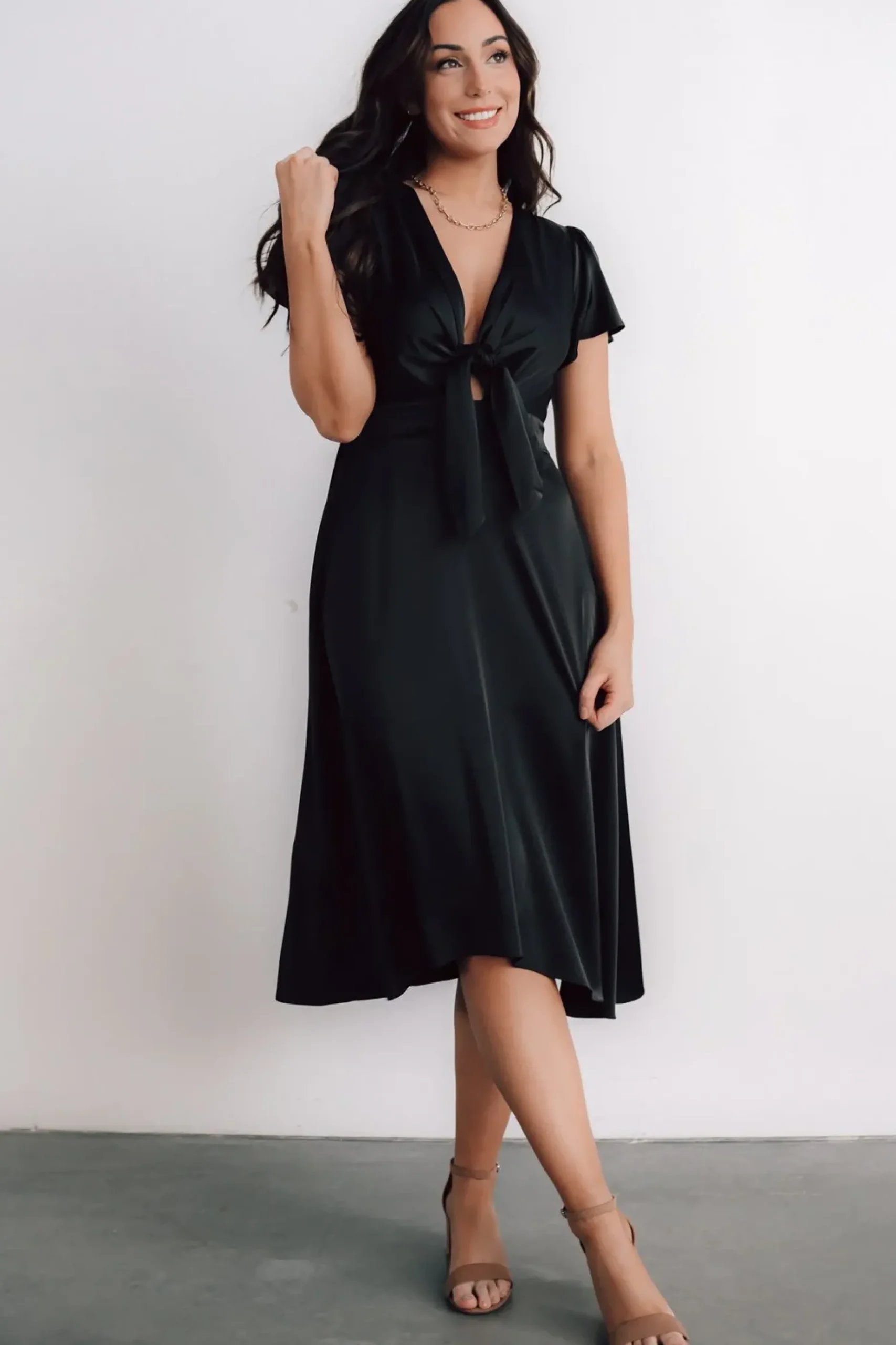 Baltic Born SALE|Poppy Satin Midi Dress | Black