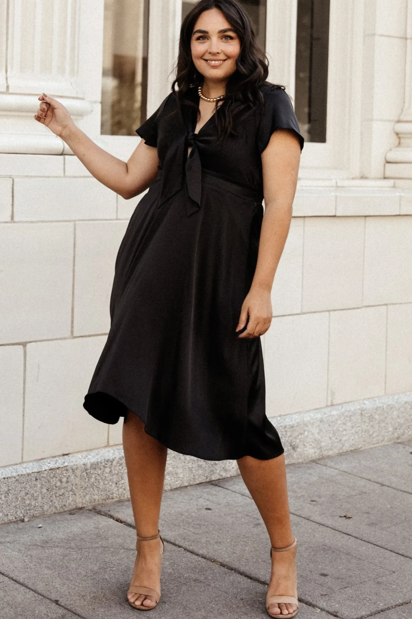 Baltic Born SALE|Poppy Satin Midi Dress | Black