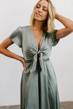 Baltic Born SALE|Poppy Satin Midi Dress | Eucalyptus