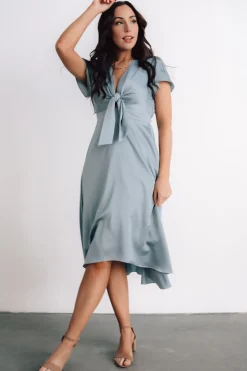 Baltic Born SALE|Poppy Satin Midi Dress | Light Blue