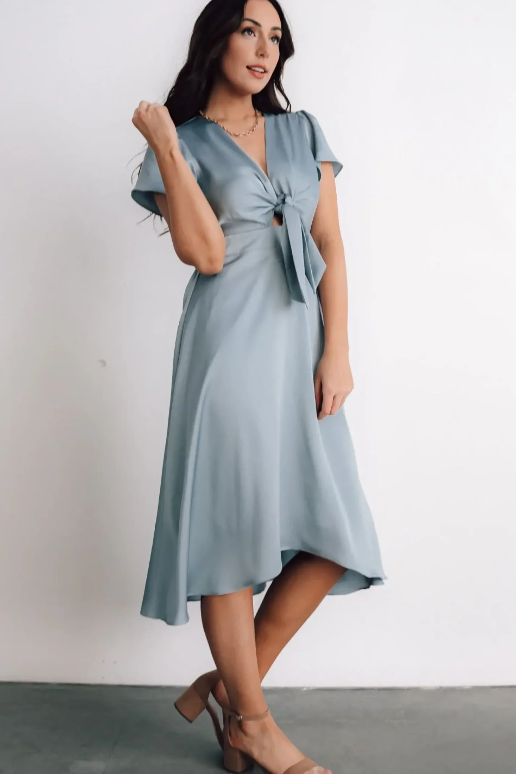 Baltic Born SALE|Poppy Satin Midi Dress | Light Blue