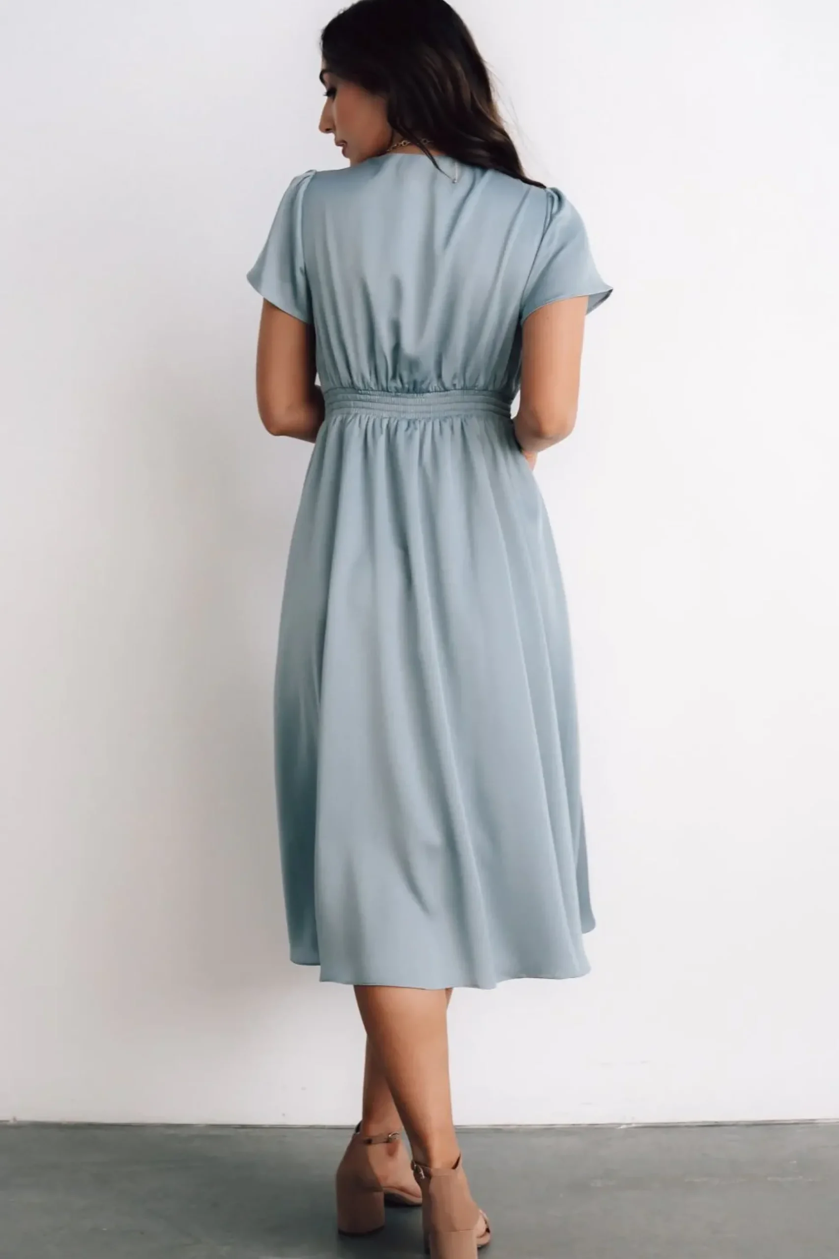 Baltic Born SALE|Poppy Satin Midi Dress | Light Blue