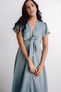 Baltic Born SALE|Poppy Satin Midi Dress | Light Blue