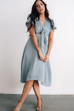 Baltic Born SALE|Poppy Satin Midi Dress | Light Blue