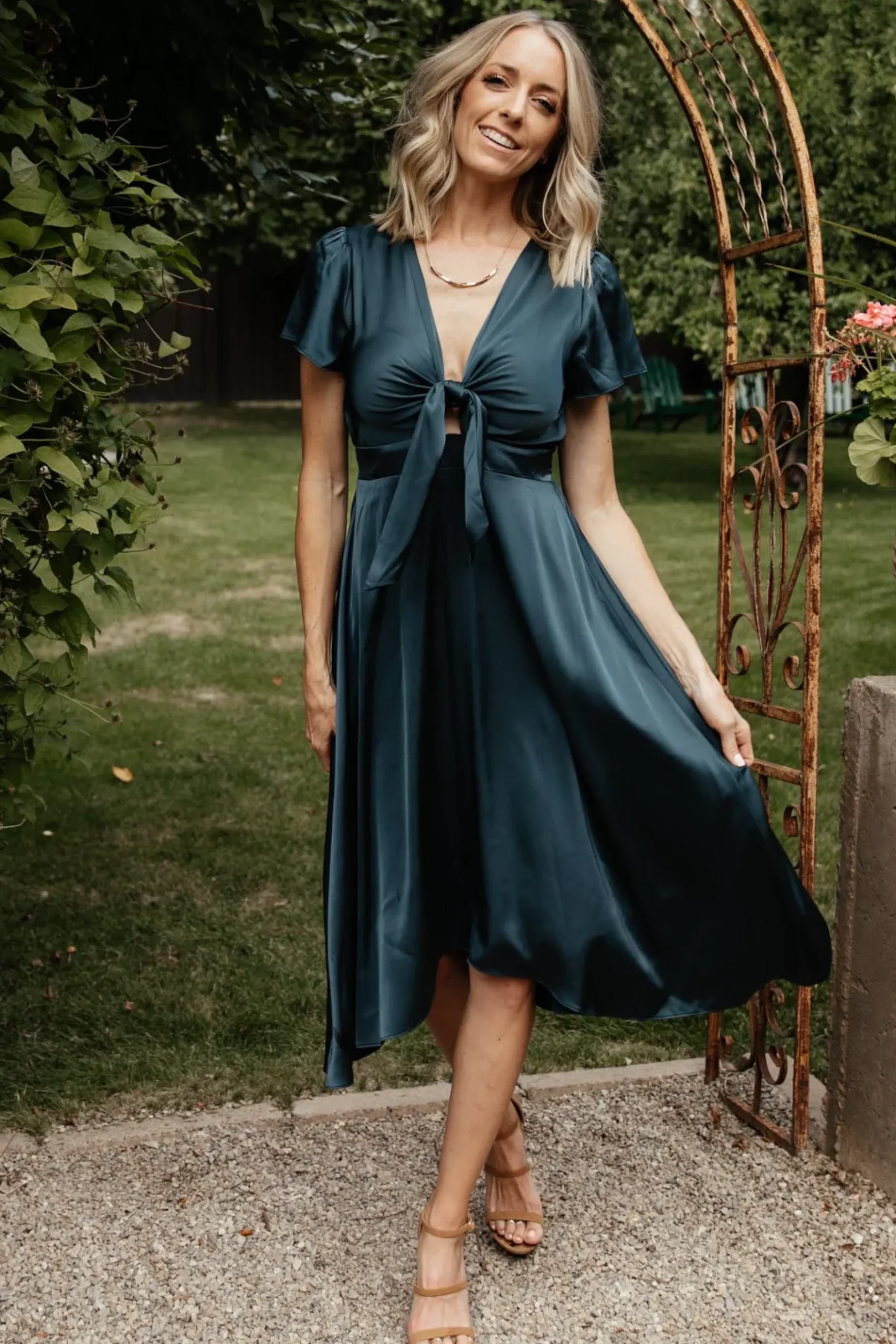 Baltic Born SALE|Poppy Satin Midi Dress | Midnight Blue