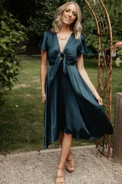 Baltic Born SALE|Poppy Satin Midi Dress | Midnight Blue