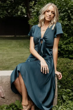 Baltic Born SALE|Poppy Satin Midi Dress | Midnight Blue