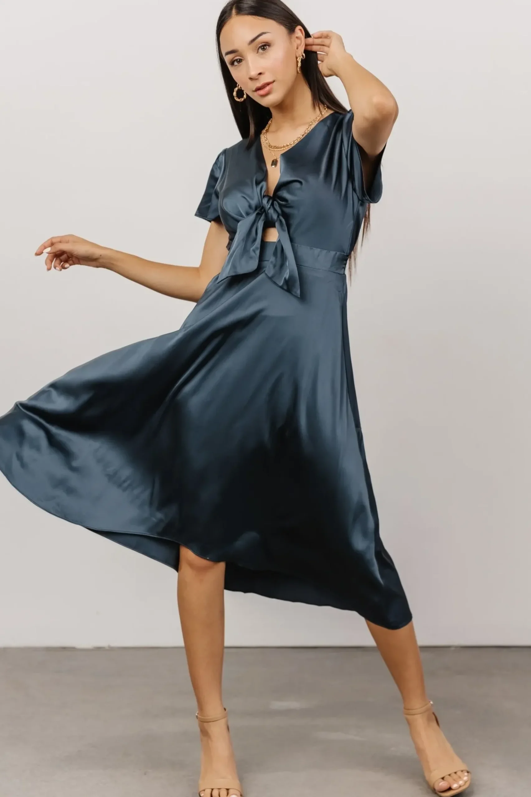 Baltic Born SALE|Poppy Satin Midi Dress | Midnight Blue