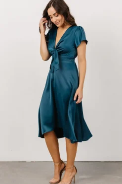 Baltic Born SALE|Poppy Satin Midi Dress | Persian Blue
