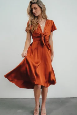 Baltic Born SALE|Poppy Satin Midi Dress | Rust