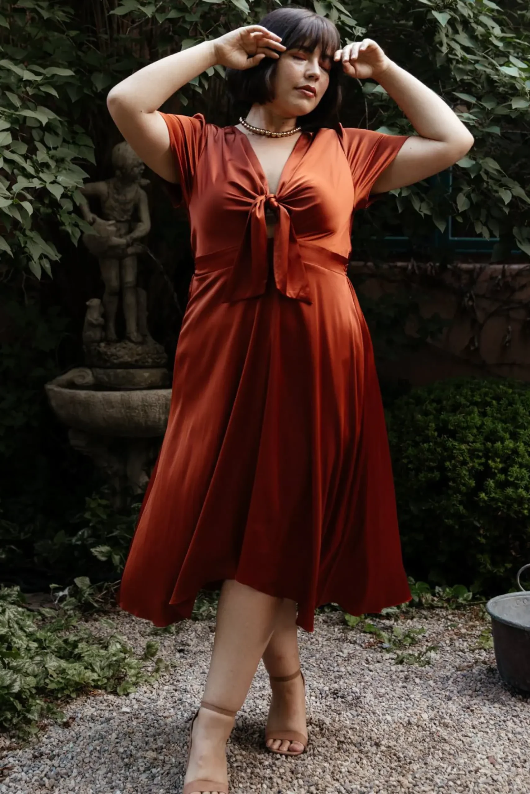 Baltic Born SALE|Poppy Satin Midi Dress | Rust