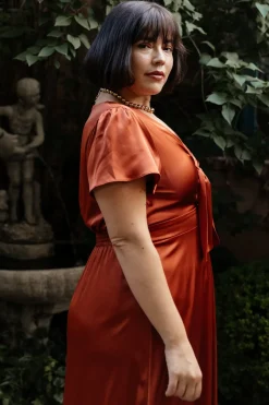 Baltic Born SALE|Poppy Satin Midi Dress | Rust
