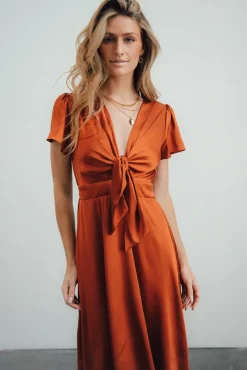 Baltic Born SALE|Poppy Satin Midi Dress | Rust